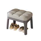 Comfortable Low Stool in PU Leather and Solid Wood for Entryway or Living Room