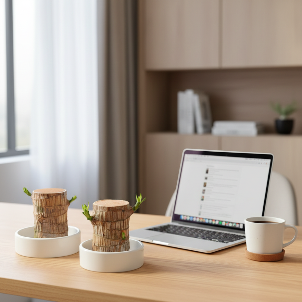 Decorative Pot with Lucky Bamboo Plant for Air Purification