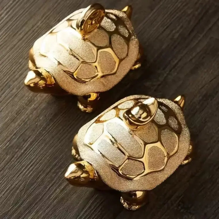 Elegant Frosted Gold Tortoise Art Piece