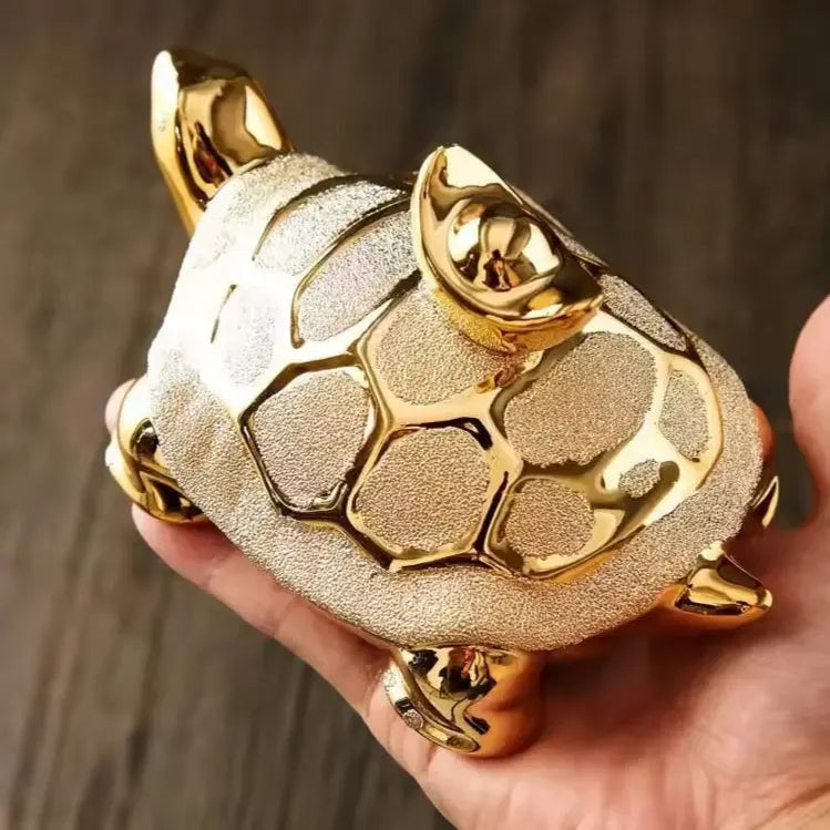 Elegant Frosted Gold Tortoise Art Piece