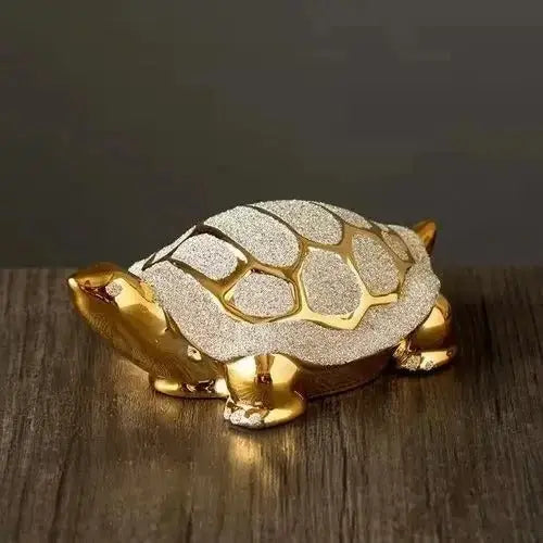 Elegant Frosted Gold Tortoise Art Piece