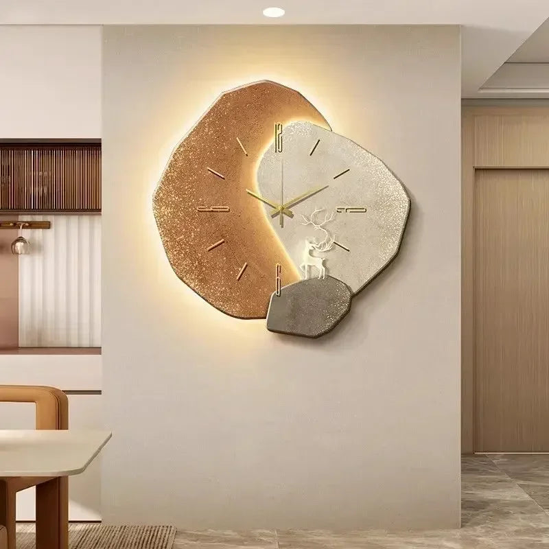 Modern Large Wall Clock with Silent Quartz Movement and LED Lighting