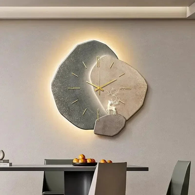Modern Large Wall Clock with Silent Quartz Movement and LED Lighting