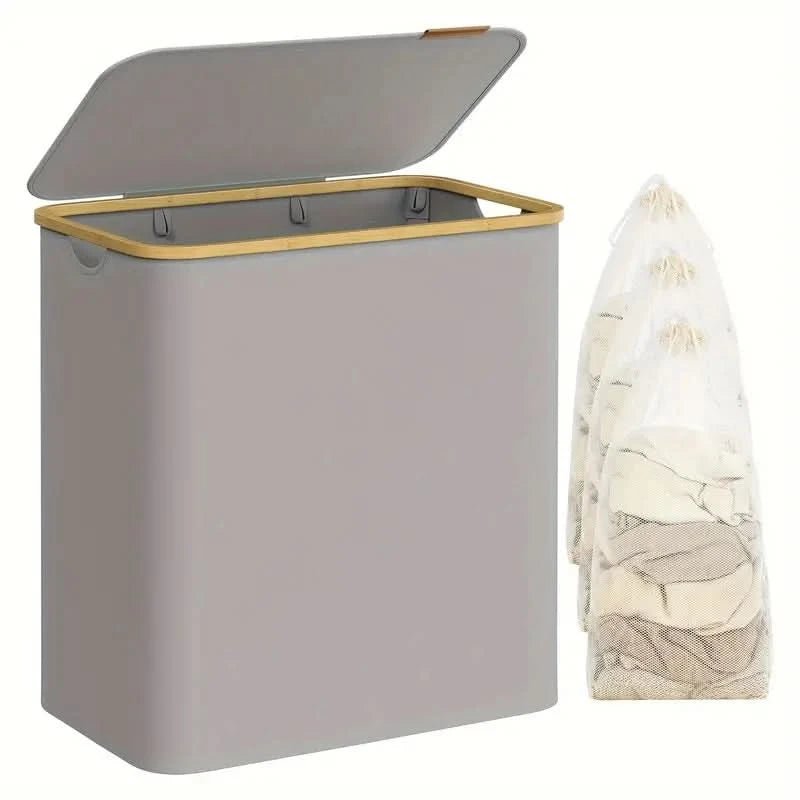 140L Capacity Laundry Basket - Sturdy Fabric, 3 Sections