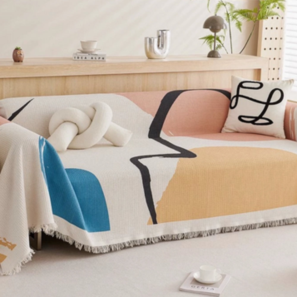 Abstract Design Sofa Cover in Cotton-Microfiber Blend, Pet-Friendly