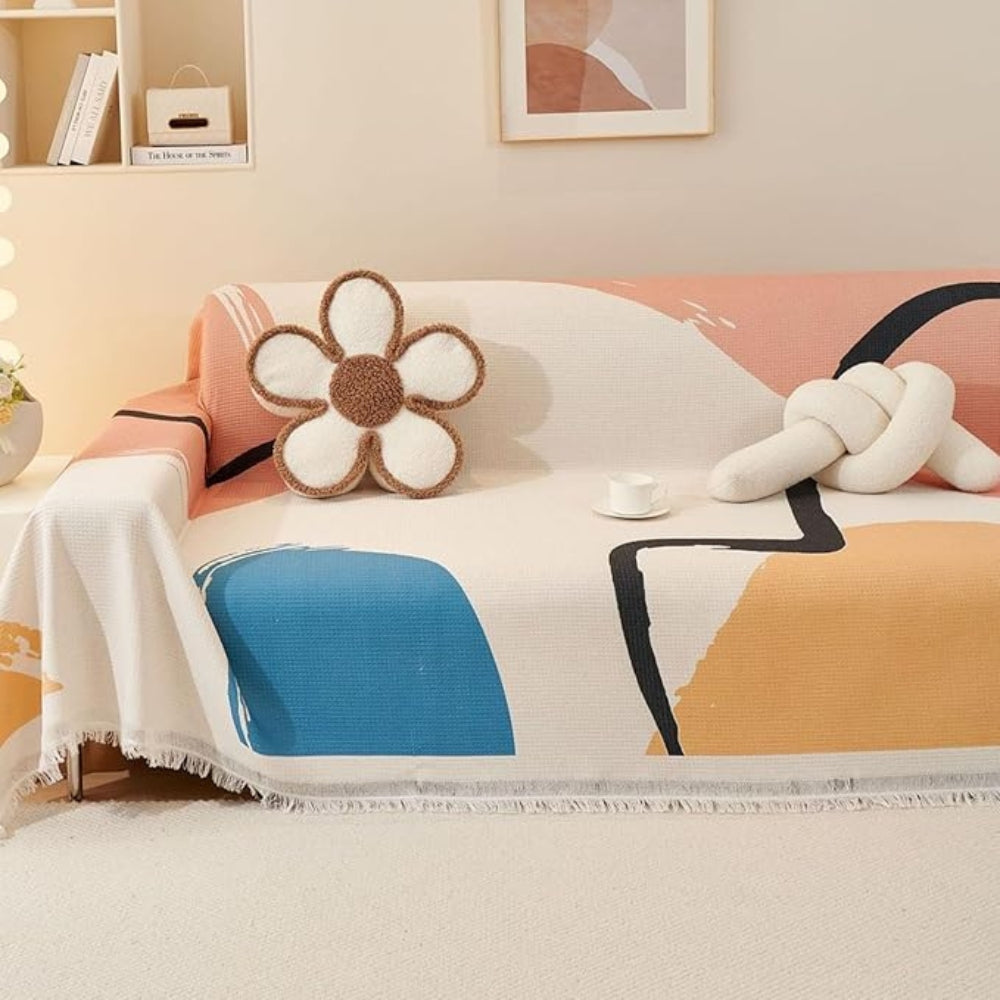 Abstract Design Sofa Cover in Cotton-Microfiber Blend, Pet-Friendly