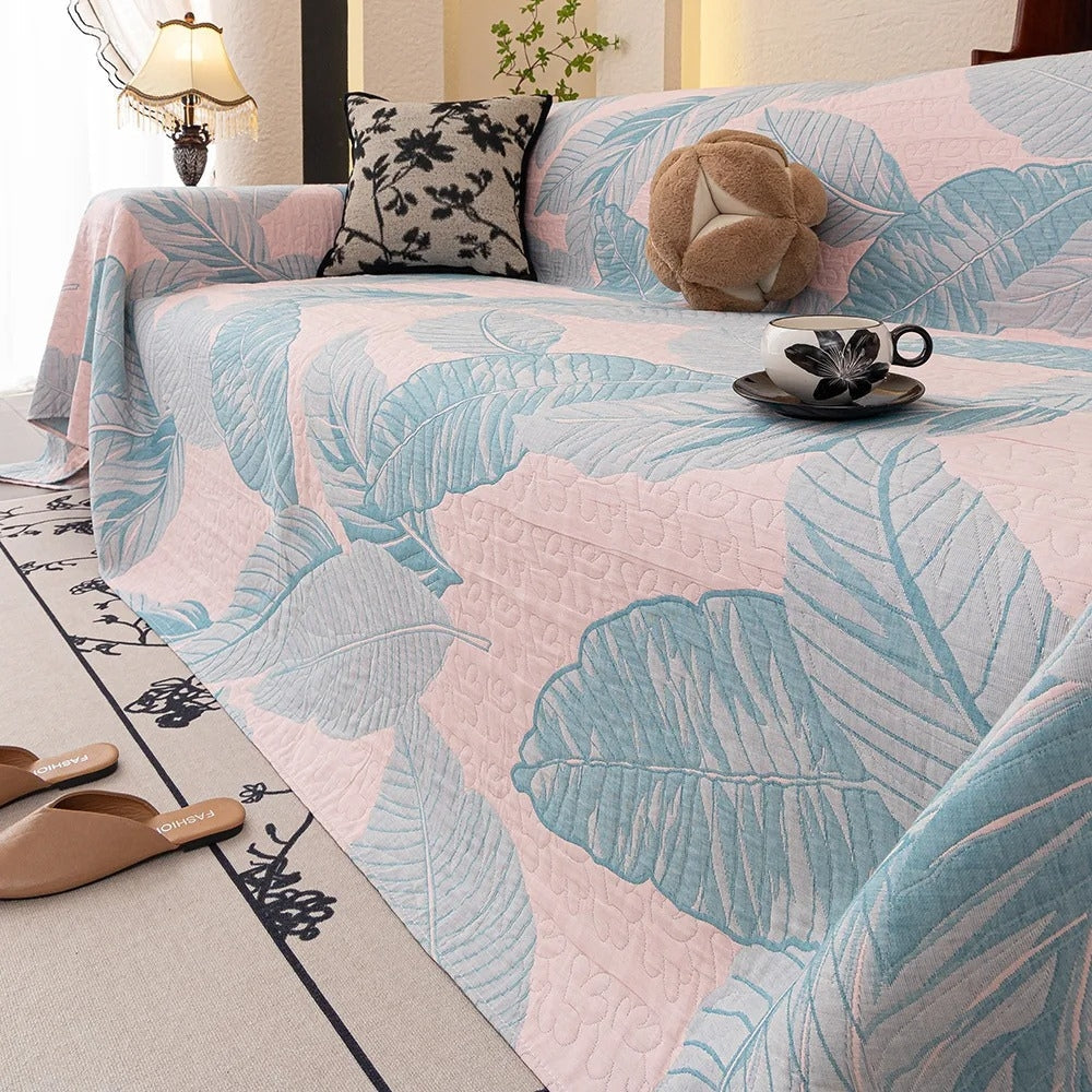 Leaf Pattern Sofa Cover - Breathable Fabric for Year-Round Use