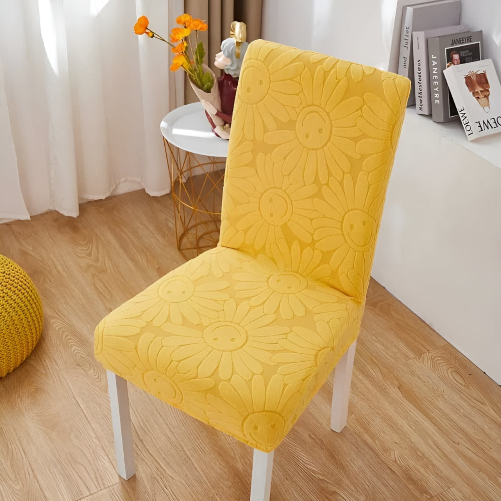 Stretch Chair Cover with Smiley Flower Design