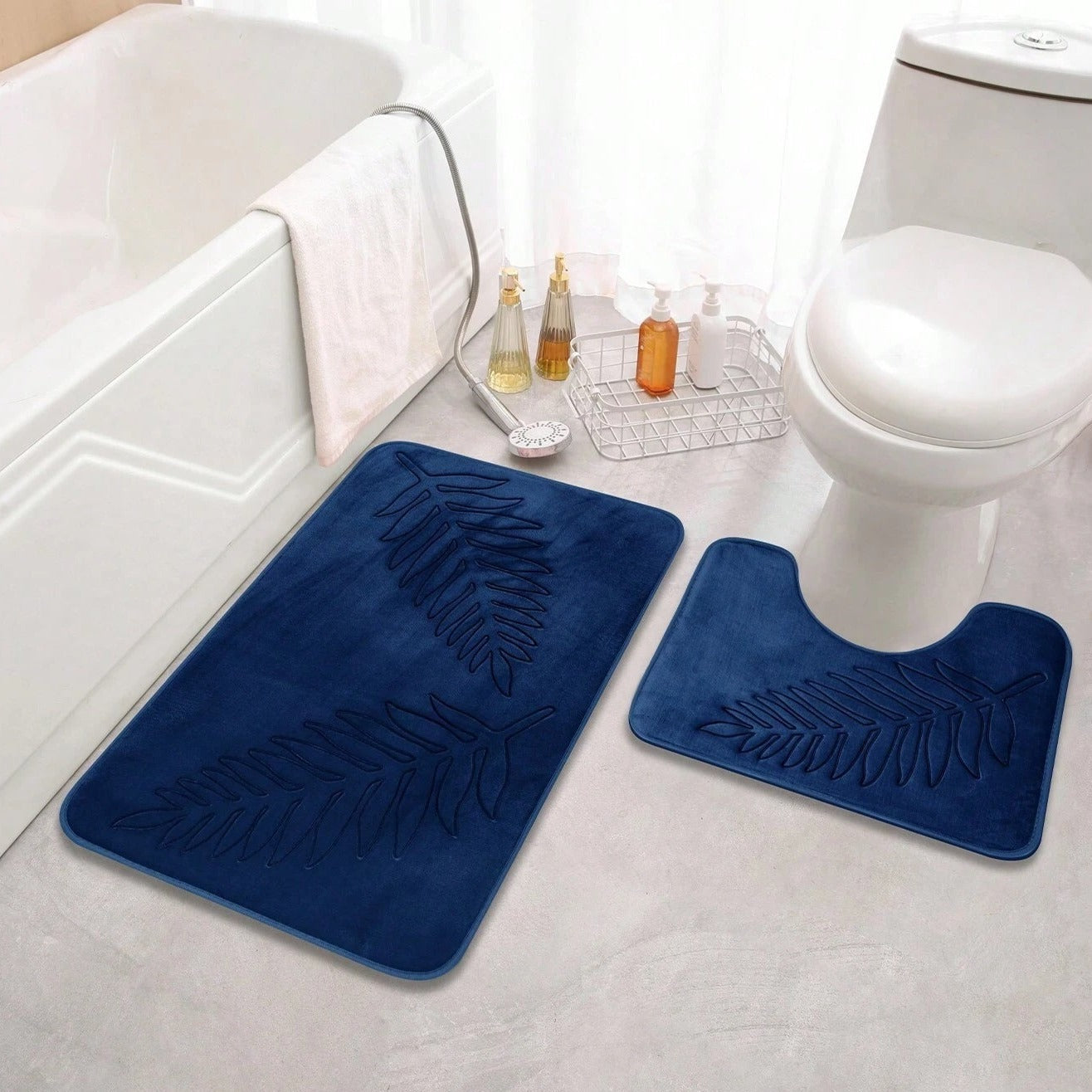 Lush Leaf | Plush memory foam non-slip bath mat set 2