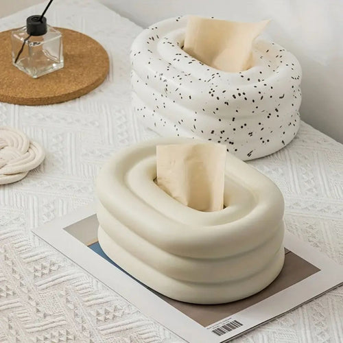 Ceramic Tissue Box Holder with Elegant Wind Ring Design