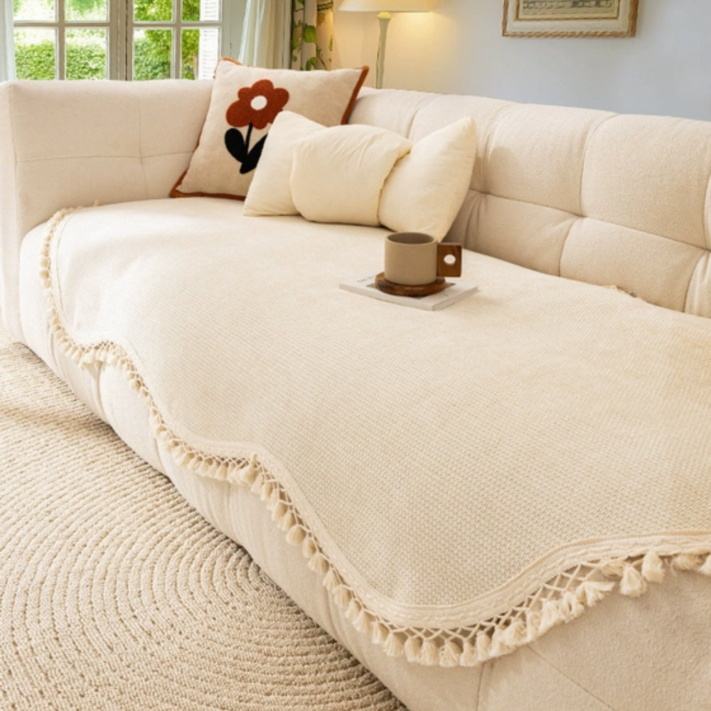 Reversible Non-Slip Chenille Sofa Cover with Woven Texture