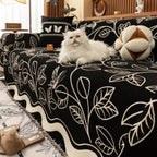 Elegant Chenille Sofa Cover in Leaf Pattern