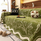 Elegant Chenille Sofa Cover in Leaf Pattern