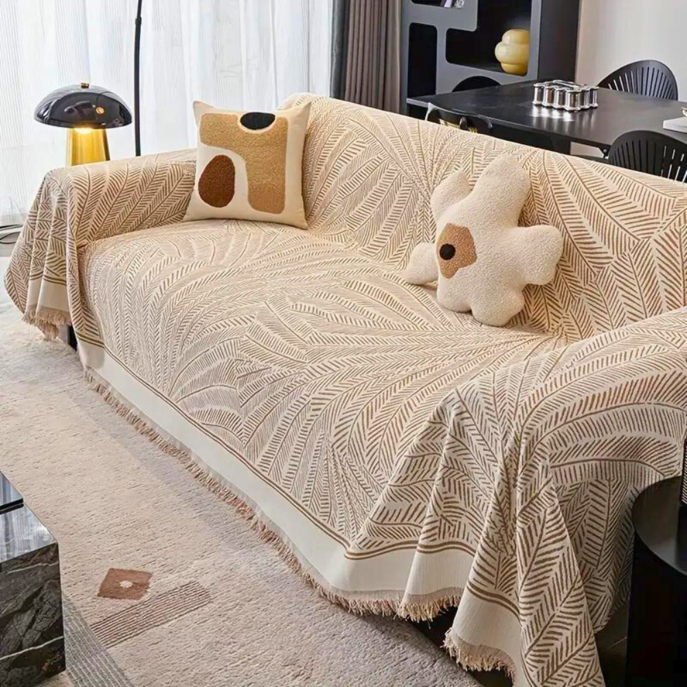 Soft Chenille Sofa Cover with Non-Slip Feature - Luxe Leaf Style