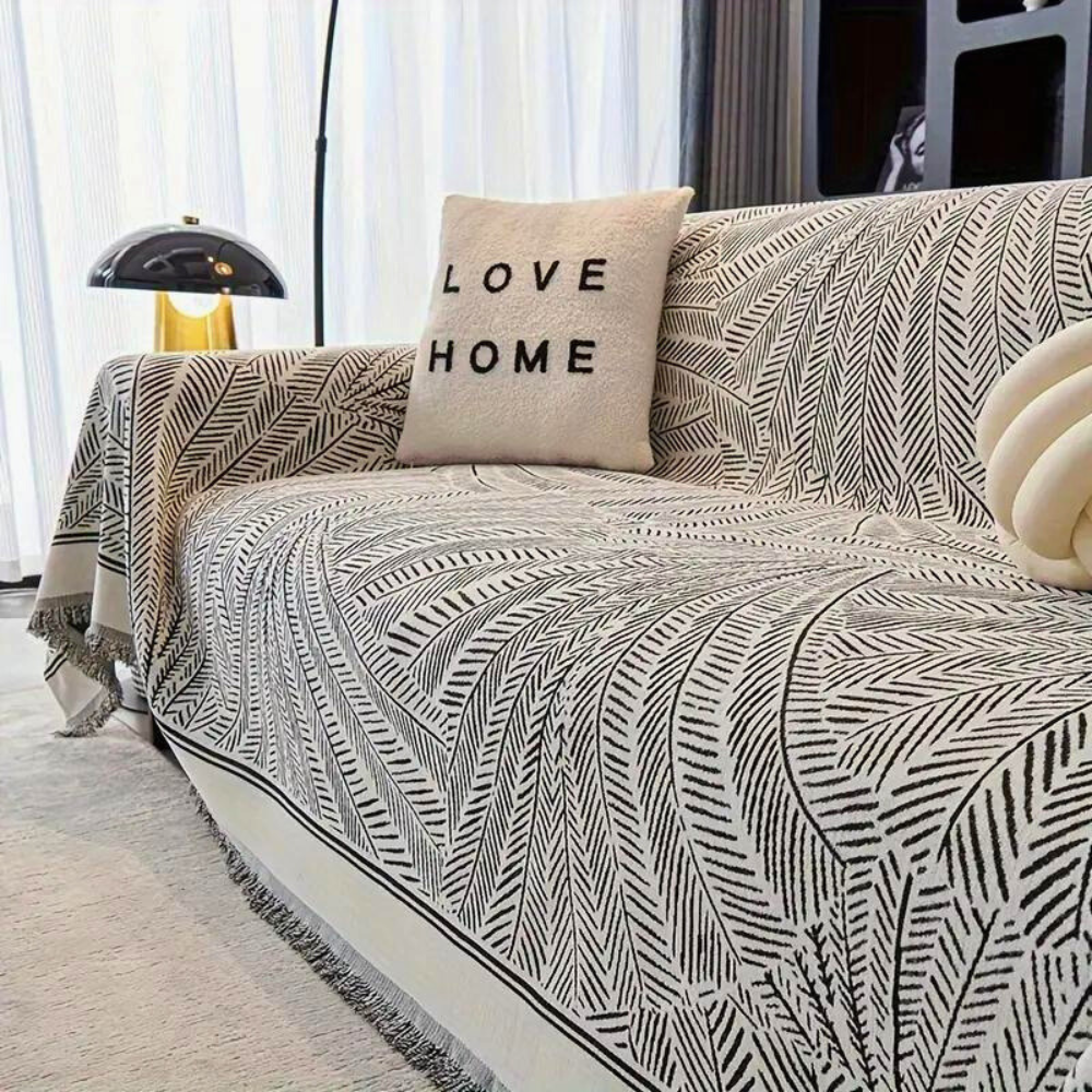 Soft Chenille Sofa Cover with Non-Slip Feature - Luxe Leaf Style