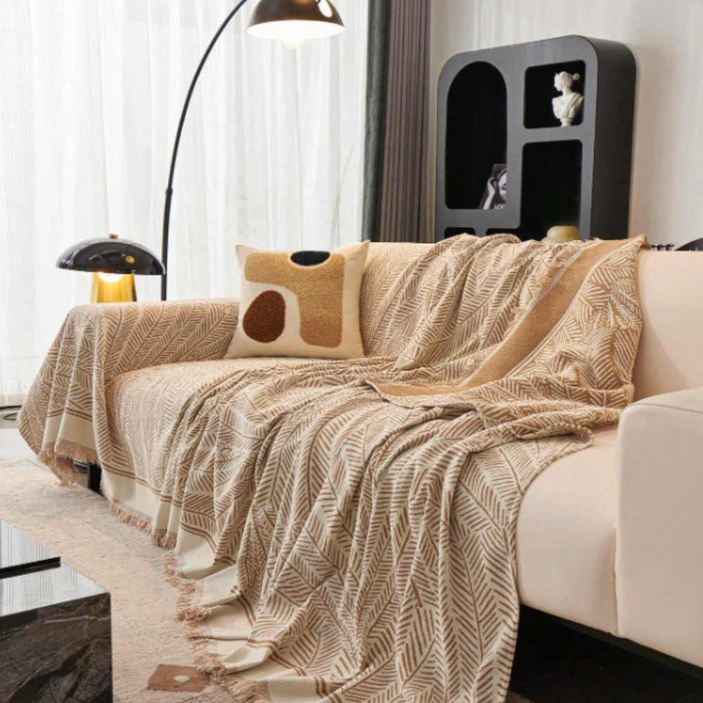 Soft Chenille Sofa Cover with Non-Slip Feature - Luxe Leaf Style