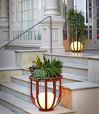 Outdoor Lamp Table with Metal Frame and Round Planter