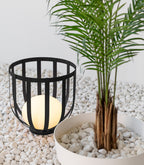 Outdoor Lamp Table with Metal Frame and Round Planter