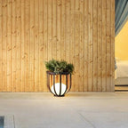Outdoor Lamp Table with Metal Frame and Round Planter