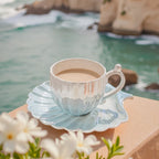 Ocean Pearl Elegance Ceramic Tea Cup Set - Coastal Inspired Design