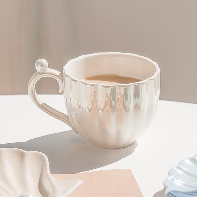 Ocean Pearl Elegance Ceramic Tea Cup Set - Coastal Inspired Design