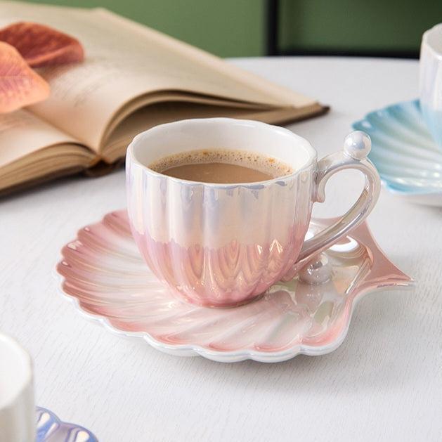 Ocean Pearl Elegance Ceramic Tea Cup Set - Coastal Inspired Design