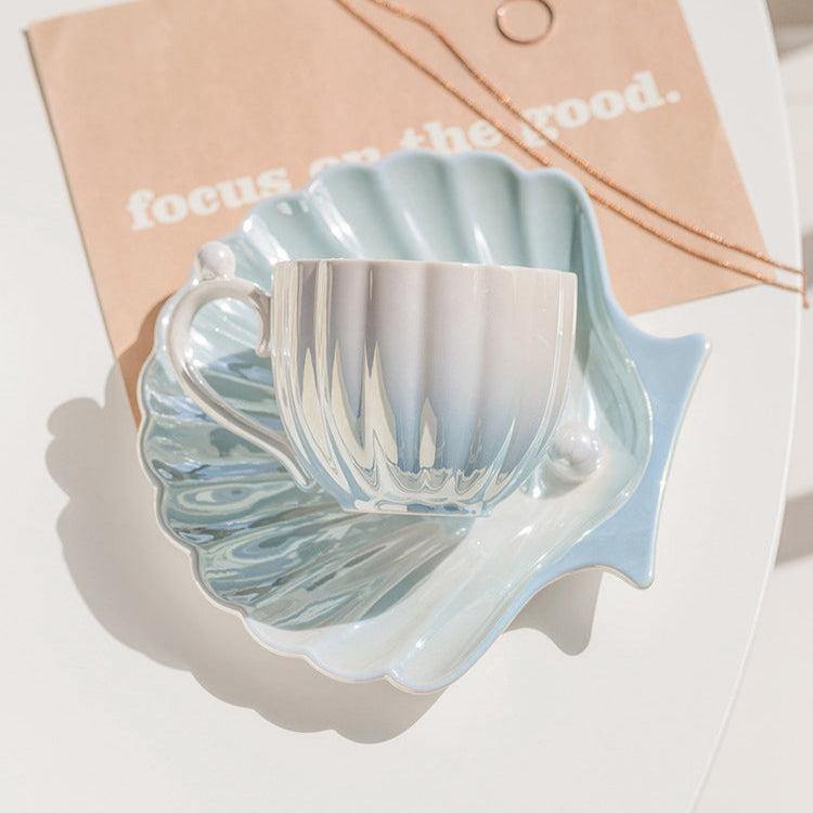 Ocean Pearl Elegance Ceramic Tea Cup Set - Coastal Inspired Design