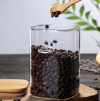 Elegant Glass Coffee Container with Wooden Lid and Spoon – 3 Sizes