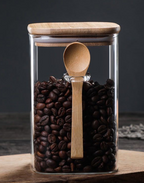 Elegant Glass Coffee Container with Wooden Lid and Spoon – 3 Sizes