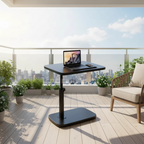 Adjustable C-Shaped Sofa Table in Walnut for Laptops