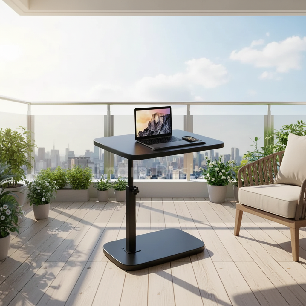 Adjustable C-Shaped Sofa Table in Walnut for Laptops