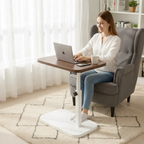 Adjustable C-Shaped Sofa Table in Walnut for Laptops