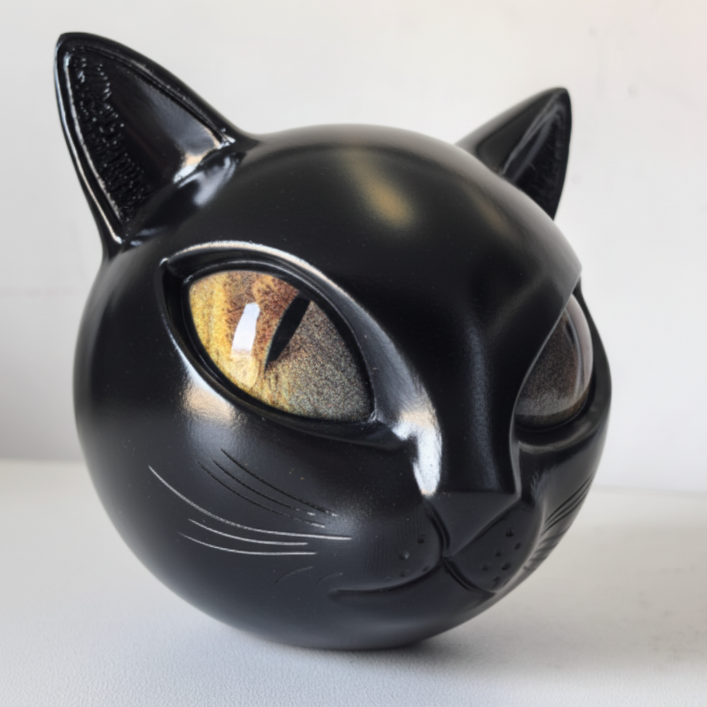 Mystical Cat Head Tabletop Art Sculpture in Resin for Home Decor