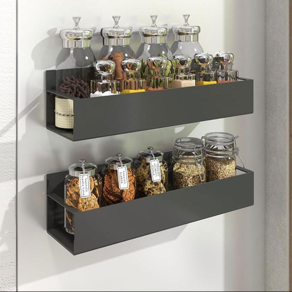 Wall-Mounted Metal Spice Organizer for Refrigerator with Magnetic Design
