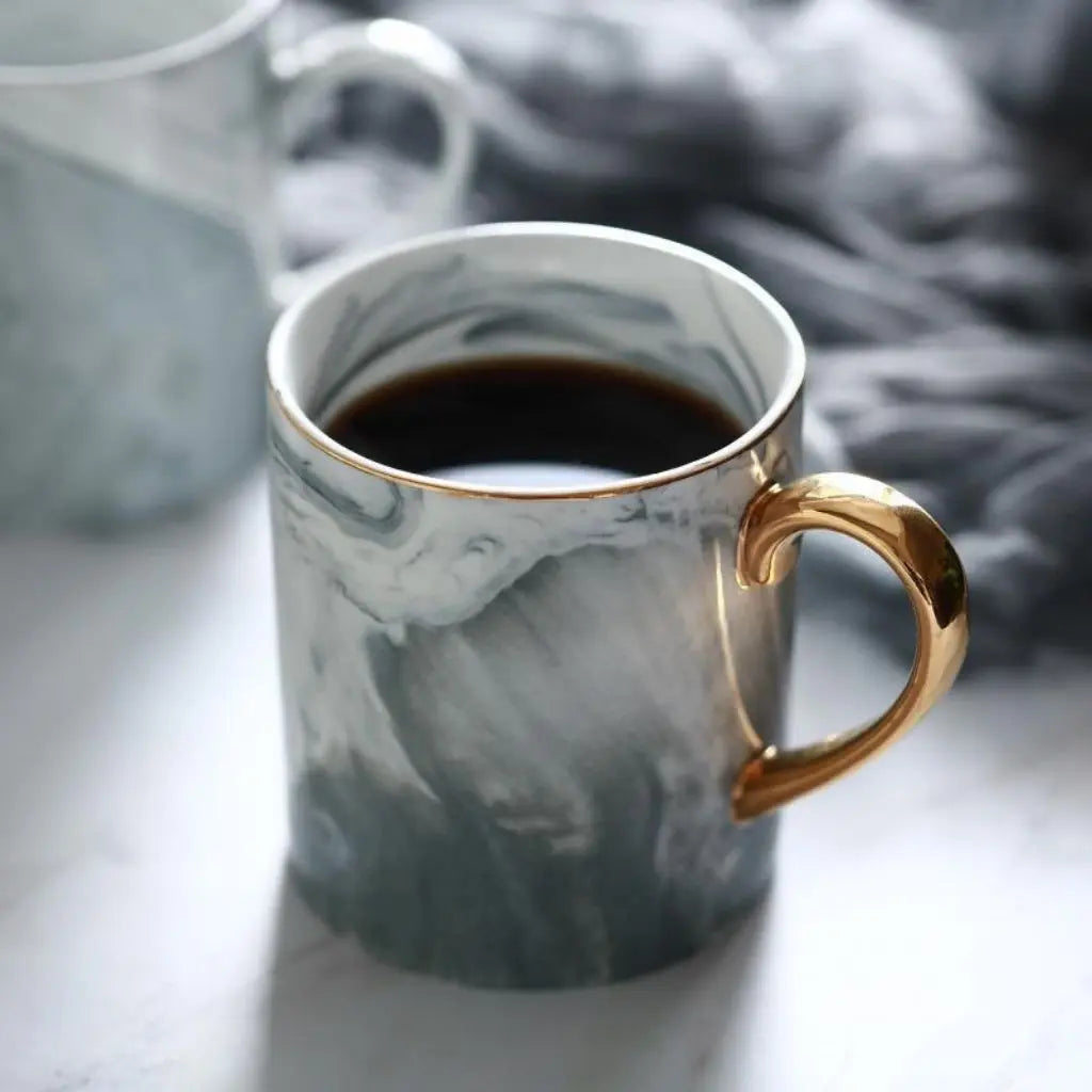 Elegance Marble-Inspired Coffee Mug with Luxe Gold Handle