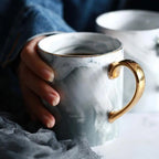 Elegance Marble-Inspired Coffee Mug with Luxe Gold Handle