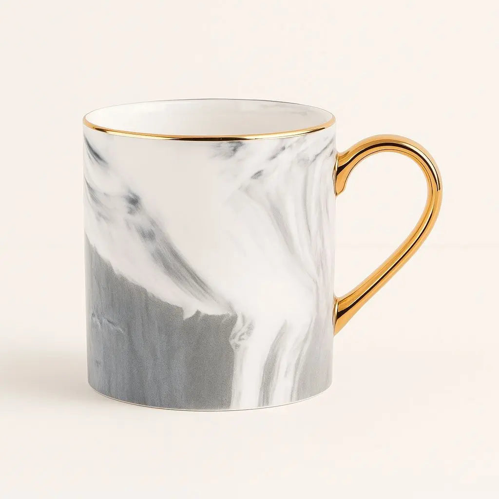 Elegance Marble-Inspired Coffee Mug with Luxe Gold Handle