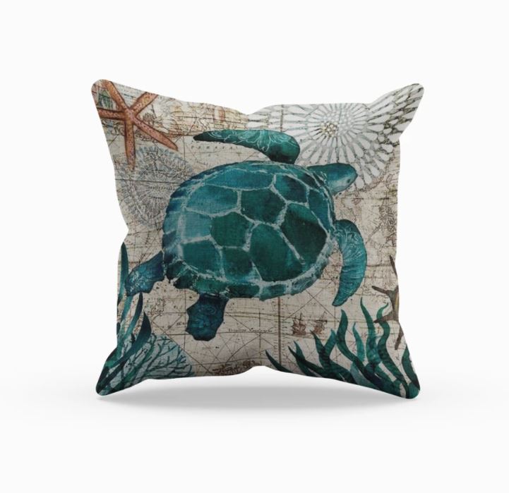 Decorative Cushion Cover with Marine Life Embroidery – Soft 17.72 x 17.72 Inch Pillow for Sofa