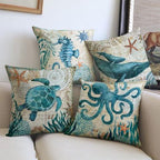 Decorative Cushion Cover with Marine Life Embroidery – Soft 17.72 x 17.72 Inch Pillow for Sofa