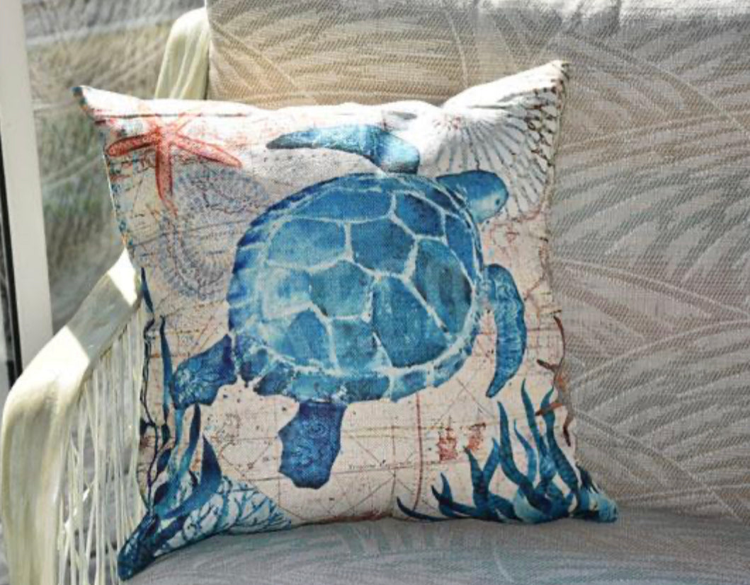 Decorative Cushion Cover with Marine Life Embroidery – Soft 17.72 x 17.72 Inch Pillow for Sofa