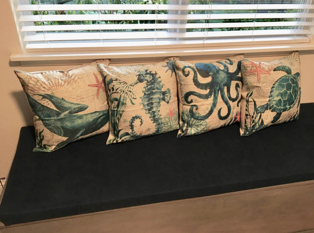 Decorative Cushion Cover with Marine Life Embroidery – Soft 17.72 x 17.72 Inch Pillow for Sofa