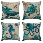 Decorative Cushion Cover with Marine Life Embroidery – Soft 17.72 x 17.72 Inch Pillow for Sofa