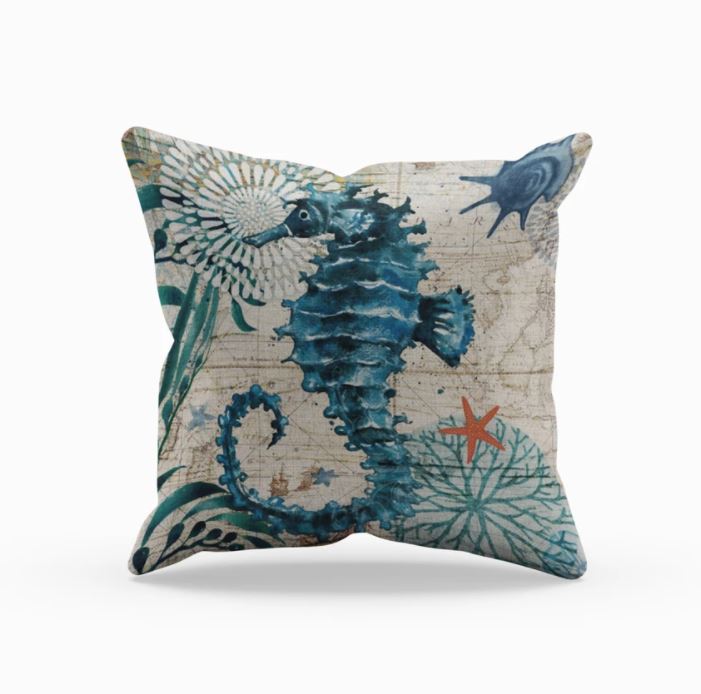 Decorative Cushion Cover with Marine Life Embroidery – Soft 17.72 x 17.72 Inch Pillow for Sofa