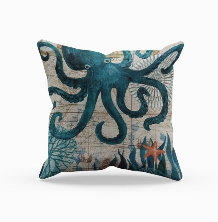 Decorative Cushion Cover with Marine Life Embroidery – Soft 17.72 x 17.72 Inch Pillow for Sofa