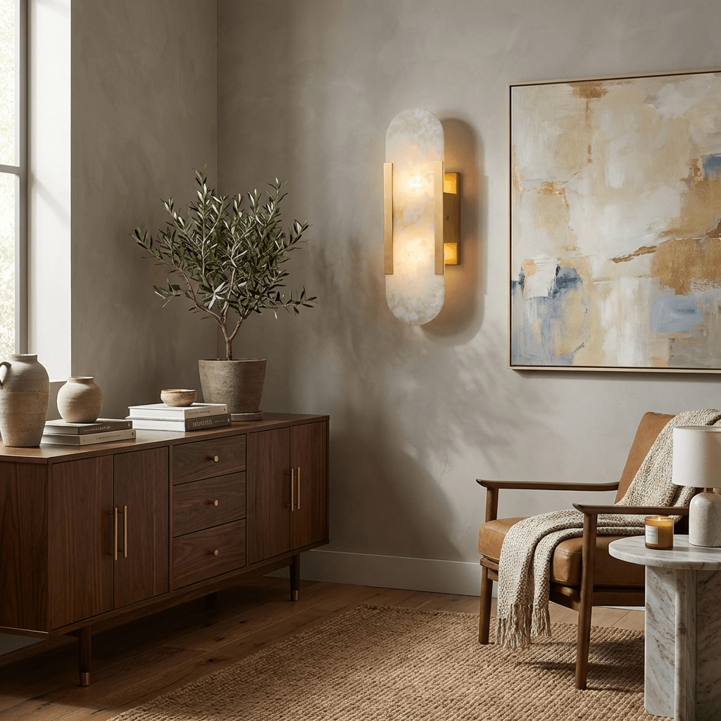 Handcrafted Alabaster Wall Light with Brass Details – Elegant Design