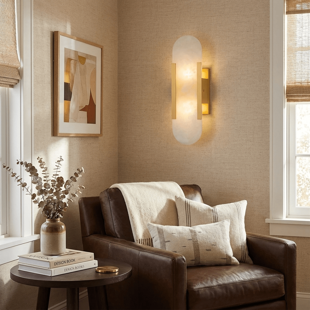 Handcrafted Alabaster Wall Light with Brass Details – Elegant Design