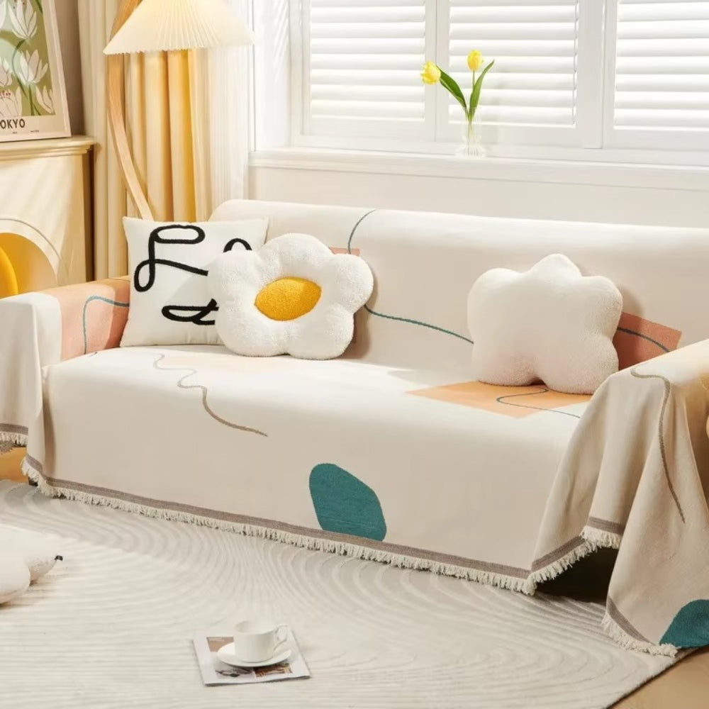 Chenille Sofa Slipcover - Soft Fabric with Geometric Pattern