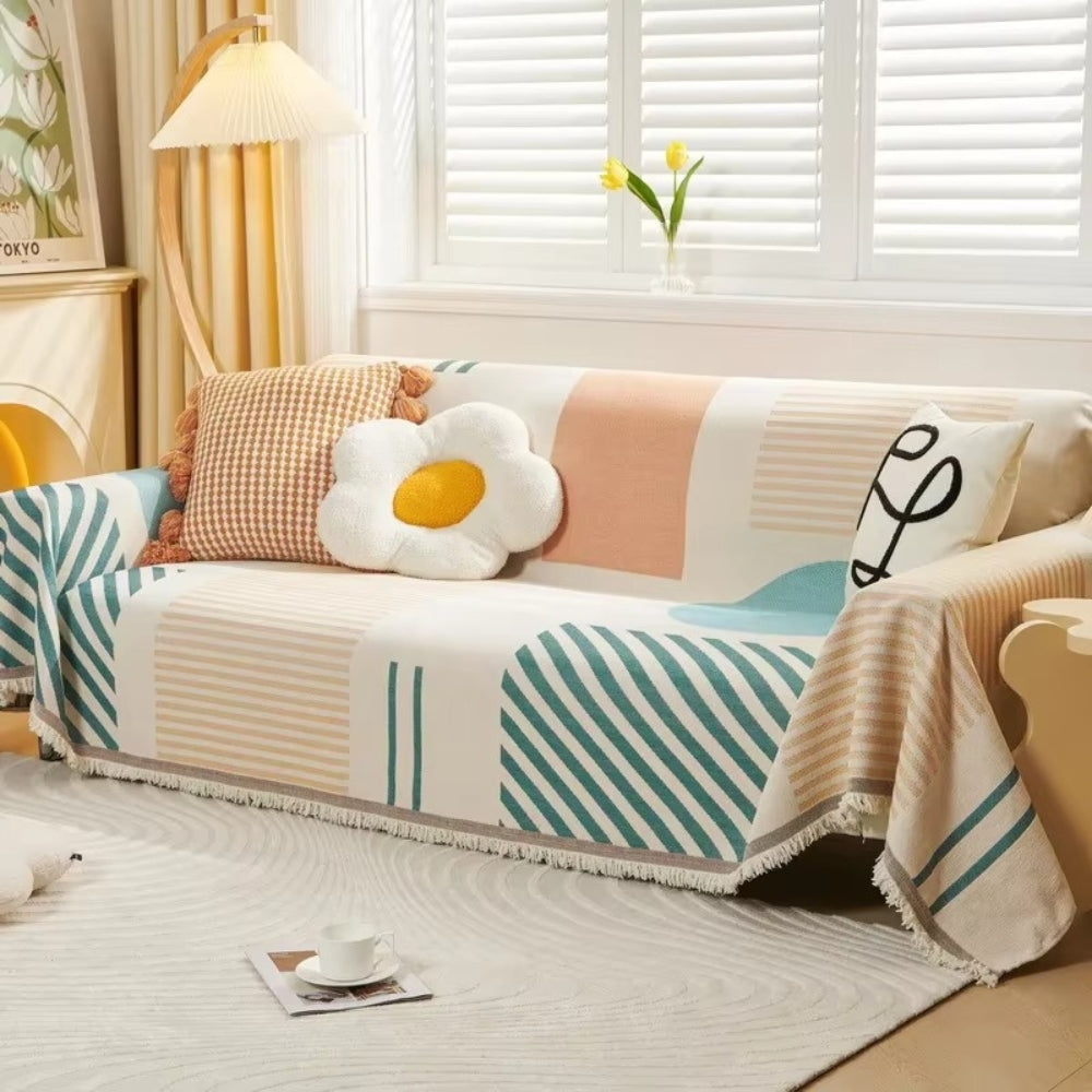 Chenille Sofa Slipcover - Soft Fabric with Geometric Pattern