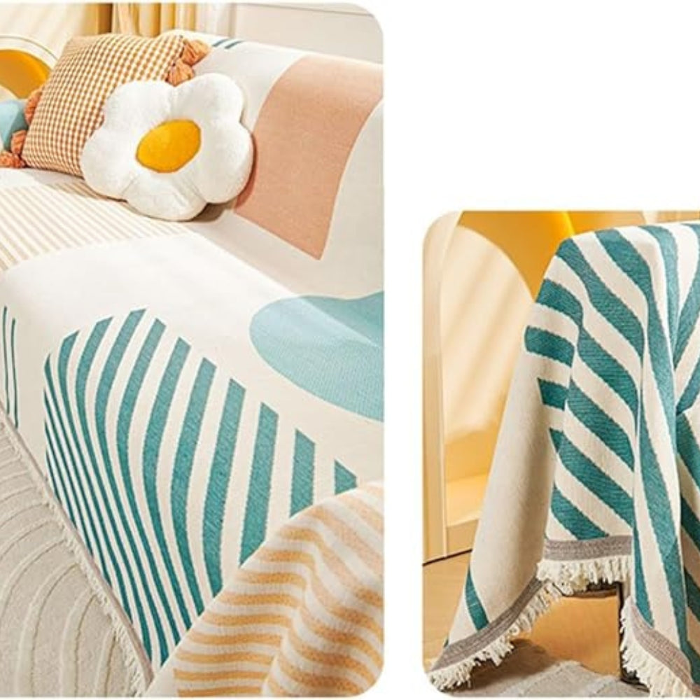 Chenille Sofa Slipcover - Soft Fabric with Geometric Pattern