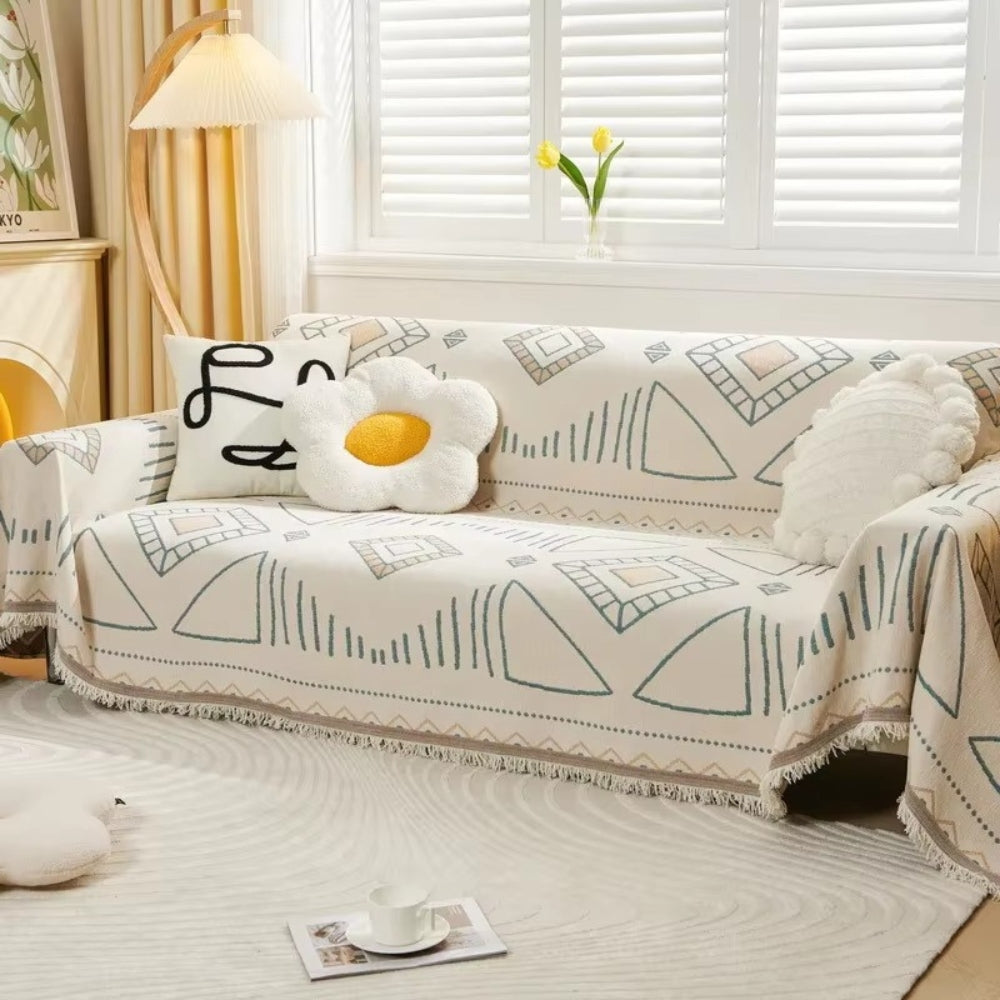 Chenille Sofa Slipcover - Soft Fabric with Geometric Pattern